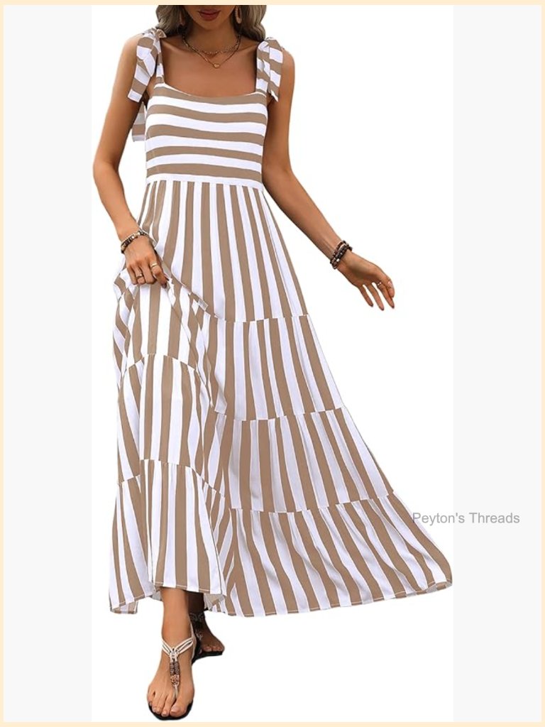 Sleeveless Square Neck Maxi Dress With Spaghetti Straps Flowy Tiered A-Line